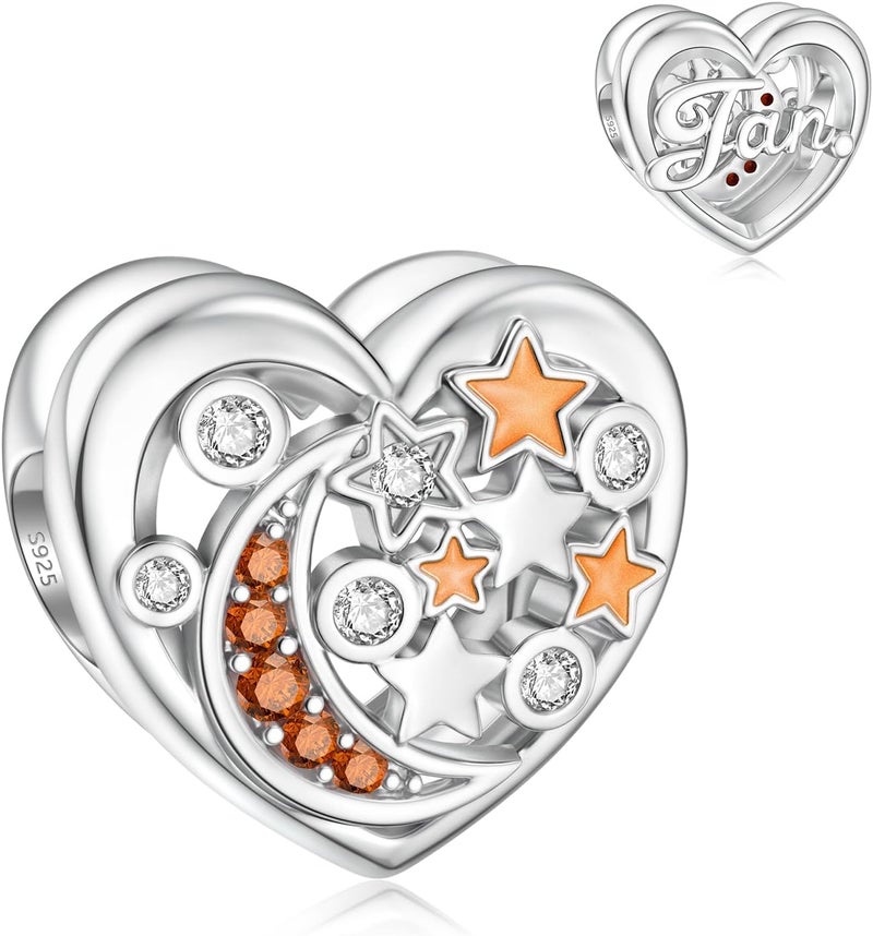 DALARAN Birthstone Charms for Charms Bracelet 925 Sterling Silver Heart Bead Happy Birthday Charms for Women - Image 1